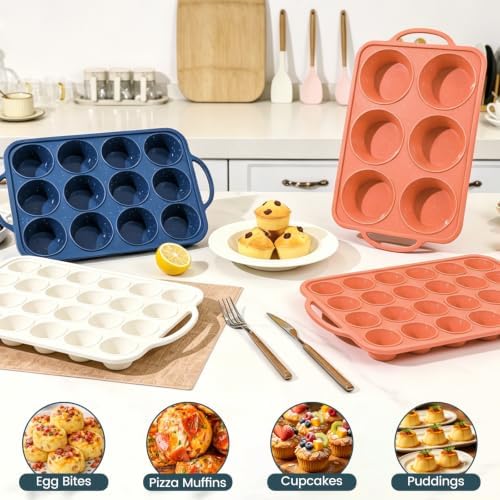 Vinino 24 Cup Silicone Muffin Pan with Metal Reinforced Frame