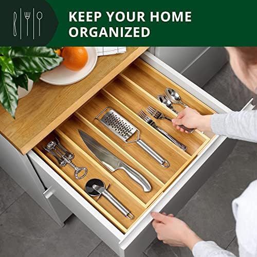 ROYAL CRAFT WOOD Luxury Bamboo Kitchen Drawer Organizer - Silverware Organizer - Utensil Holder and Cutlery Tray with Grooved Drawer Dividers for Flatware and Kitchen Utensils (5 Slot, Natural)