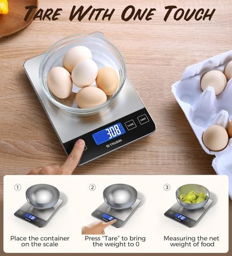 33lb Food Scale, NASA-Grade Digital Kitchen Scale, Precisely Measures Grams and Ounces for Baking and Cooking, Waterproof Tempered Glass & Stainless Steel Platform