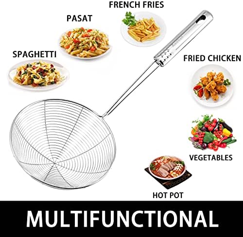 Anaeat 6.1" Stainless Steel Spider Skimmer, Professional Kitchen Pasta Strainer Spoon with Long Handle - Asian Strainer Ladle Wire Skimmer Spoons for Cooking and Frying