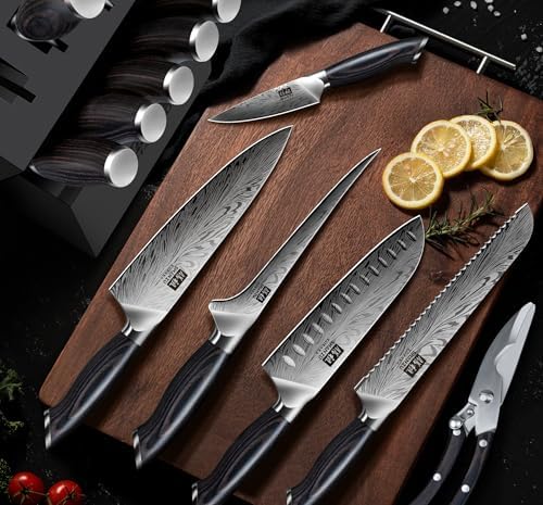 SHAN ZU 16 Pieces Knife Set, Knife Block Set in Powder Steel