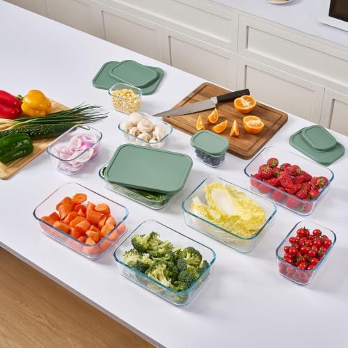 DURA LIVING Glass Food Storage Containers with Lids β 6 Piece β 24.4 oz Glass with BPA-Free Leak Resistant Stackable Lids β Microwave, Oven & Dishwasher Safe β Ideal for Meal Prep & More - Soft Sage