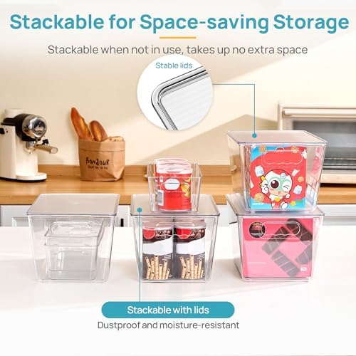 Vtopmart 10 Pack Clear Storage Bins with Lid Set for Pantry Organizer