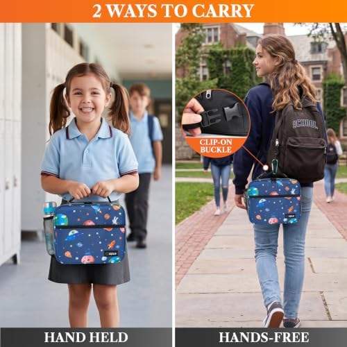 Opux Space Astronaut Lunch Bag, Soft Insulated Lunch Box for Kids, Boys, Girls, Reusable, Portable, Waterproof, Durable