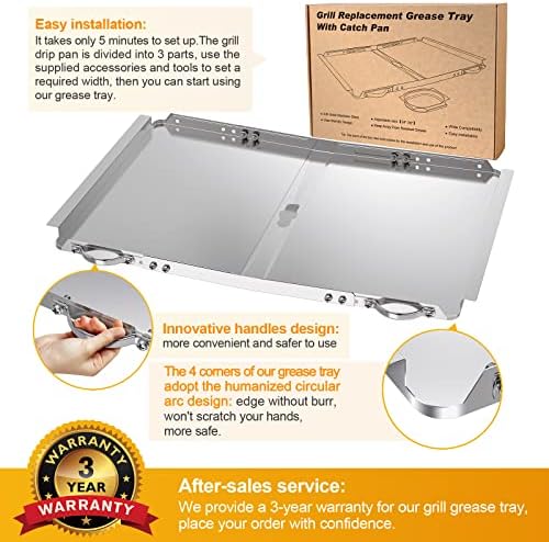 Replacement Grease Tray with Catch Pan for Dyna Glo Grill Replacement Parts, 24-30" Universal Drip Pan for 4 5 Burner Gas Grill Nexgrill Replacement Parts, Grill Tray for Kenmore BHG Expert Grill