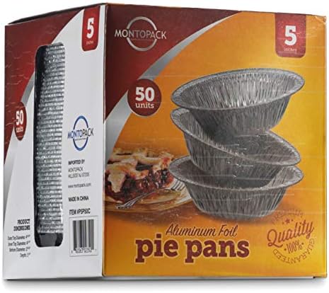 MontoPack Disposable 5" Aluminum Foil Pie/Tart Pan (50 Pack) | 5 Inch Round Cake Pan for Baking Personal Mini Pies, Homemade Cakes & Quiche | Oven Safe Foil Tins Easily Stack & Store, Freeze & Reheat