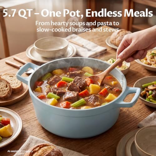 BEZIA 5.7 QT Lightweight Ceramic Nonstick Dutch Oven with Lid, Stock Pot