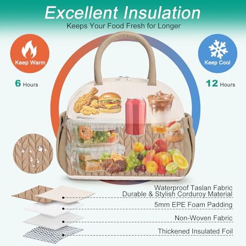 Coobiiya Lunch Box Lunch Bag for Women Men,Reusable Cute Lunch Pail bag,Leakproof,Insulated LunchBox Tote Compact 10L, Cooler Lunch Container for Work Travel Office