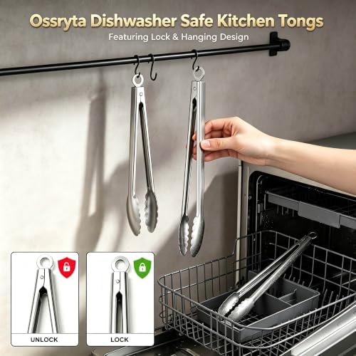 Stainless Steel Cooking Tong Set - 12" & 9" Locking Kitchen Tongs