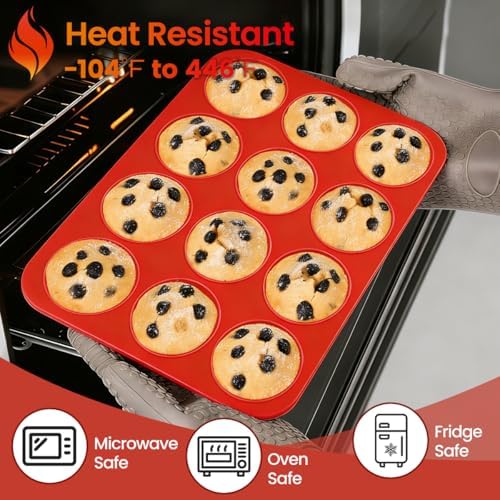 CAKETIME Silicone Muffin Pan 3 Pack Regular 12 Cup Muffin Tin for Baking Banana Muffins Cupcakes Egg Muffins