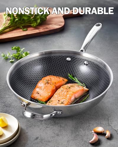 Cooks Standard 12-Inch Stainless Steel Hybrid Nonstick Wok with Glass Lid