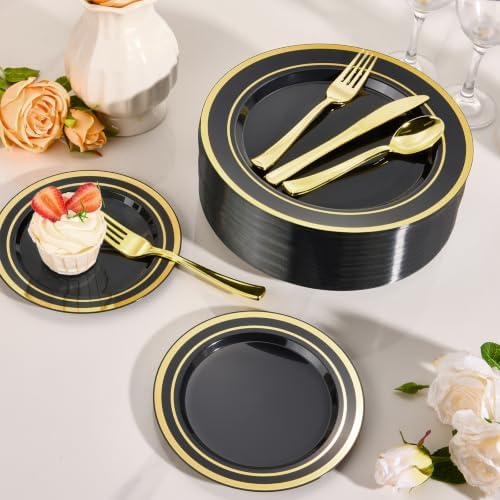 Goodluck 600 Pieces Black Plates for 100 Guests
