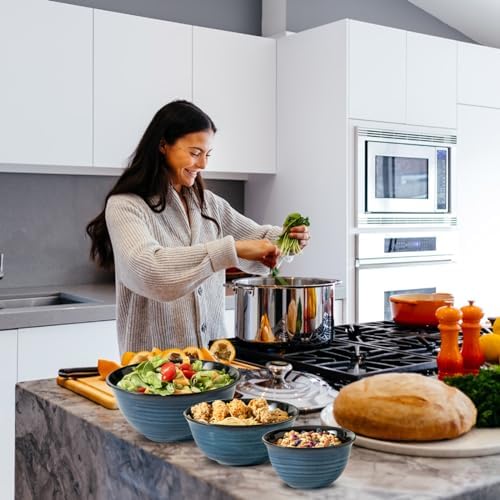 HASENSE Mixing Bowls, Ceramic Serving Bowls Set for Cooking, Baking, Prepping, Large Nesting Bowls for Salads, Fruit, Popcorn, 2.1/1.5/1.0 Qt, Dishwasher & Microwave Safe, Blue
