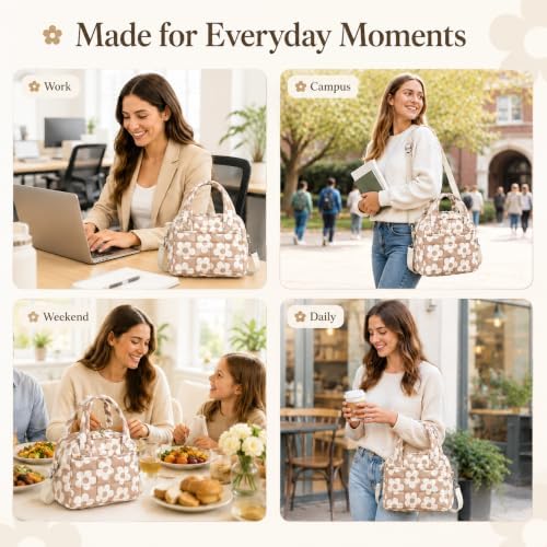 BTOOP Lunch Box for Women, Quilted Insulated Lunch Bag with Shoulder Strap