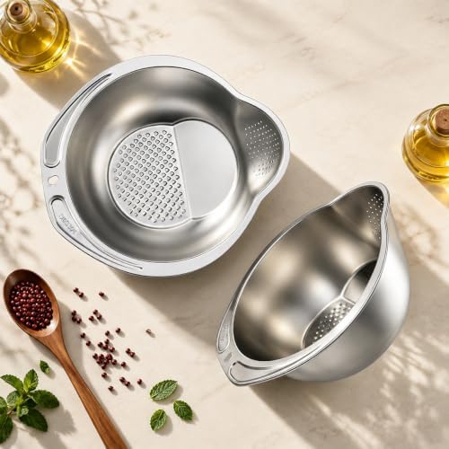 2 Pack Rice Washer Strainer Bowl, Stainless Steel Colander
