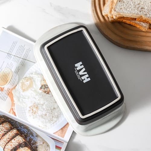 HVH Ceramic Loaf Pan for Baking Bread, 9 x 5 inch Baking Bread Loaf Pan, Rectangular Bread Pan, Bread Baking Pan for Cooking, Farmhouse Style (Black Pottery)