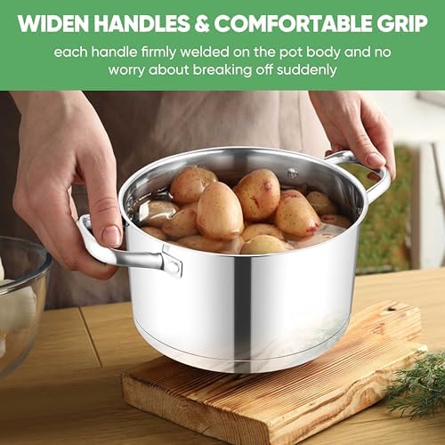 TeamFar Stainless Steel Stock Pot, 4-quart Tri-ply Base Cooking Stockpot