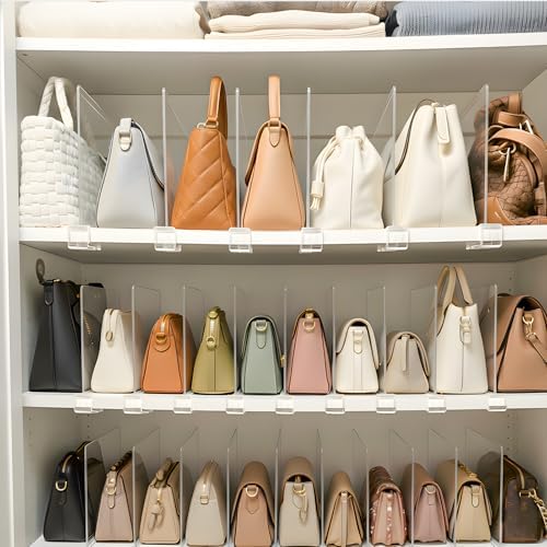 Purse Organizer for Closet Shelf Dividers: Clear Acrylic 8-Pack