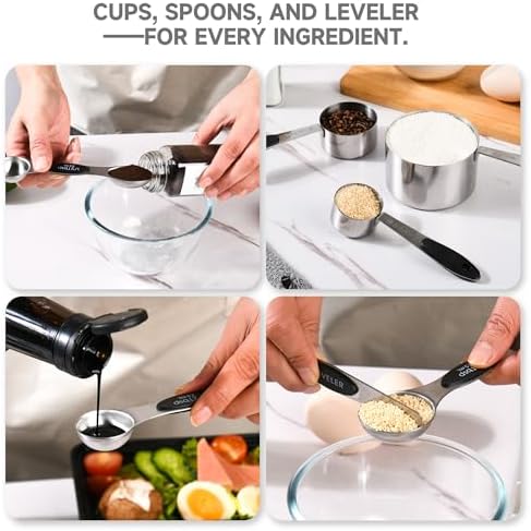 Magnetic Measuring Cups and Spoons Set, Stainless Steel, 14 Pcs