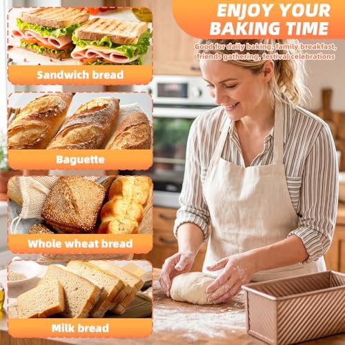 3 PCS Pullman Loaf Pan with Lid, 2.2 lb & 1 lb & 0.8 lb Dough Capacity, Nonstick Carbon Steel Sandwich Bread Pans with Covers for Homemade Sourdough Baking