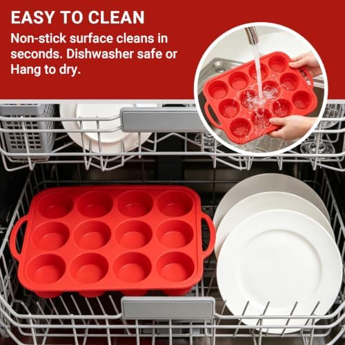 Redfly Silicone Mini Muffin Pans for Baking 24 Cup with Steel Frame Non-Stick,2Pack Small Cupcake Pan, Food Grade, Easy Release,Dishwasher Oven Freezer Microwave Safe for Muffin Tin Cake Pop Molds