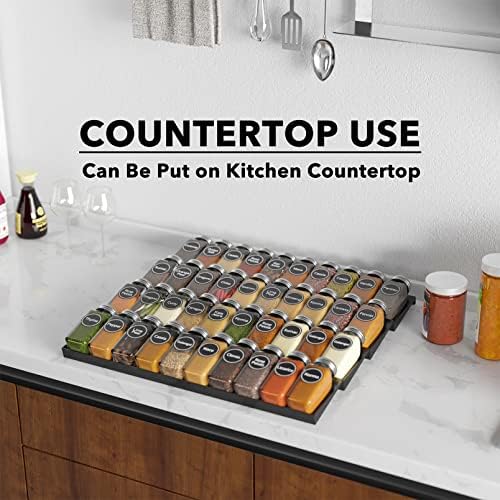 SpaceAid Spice Drawer Organizer with 40 Spice Jars, 386 Spice Labels, 4 Tier Seasoning Rack Tray Insert for Kitchen Drawers, 18.5" Wide x 17.5" Deep