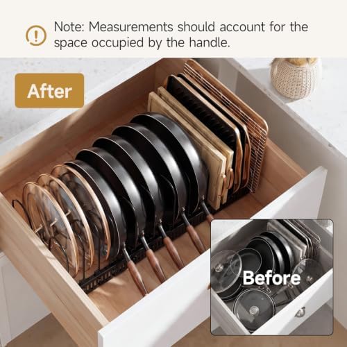 MUDEELA Pot Lid Organizer for Cabinet, Expandable Baking Pan Rack 14 Slots