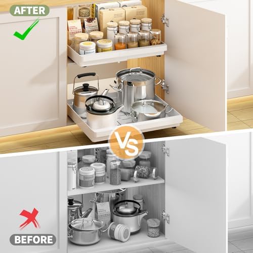 DOMNIU Pull Out Cabinet Organizers Expandable,White,16.9"Depth,4 Pack
