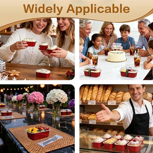 mini loaf pans with lids and spoons 50 Pack,5.5 oz Rectangle mini individual cake tins Disposable Small Aluminum Foil Baking pans(50, Red)