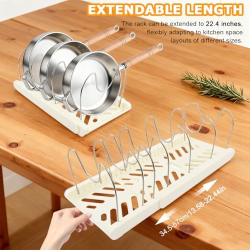 Pot and Pan Organizer Under Cabinet, Expandable Pan Organizer, White