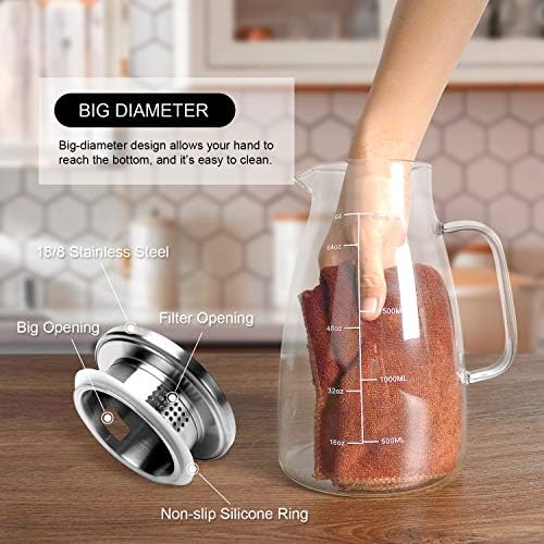 Aofmee Glass Pitcher with Lid and Handle, Glass Water Pitchers, 2 Liter