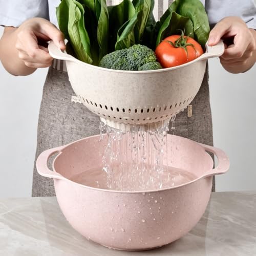 Mixing Bowls, Nesting Baking Bowls with Colander & Fine Mesh (Wheat-10PCS)