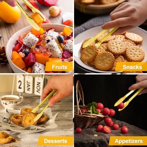 8PCS Gold Mini Metal Tongs, 5" Stainless Steel Serving Tiny Tong, Small Kitchen Accessories for Appetizer, Ice, Sugar Cube, Salad, Toaster, Desserts (Gold, 5 INCH)