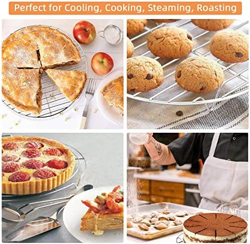 TamBee 2Pcs Cooking Rack Round 304 Stainless Steel Cooling Racks Baking and Cooling Steamer Rack w Stand Cookware for Air Fryer Pressure Cooker Canning (7&8 Inch)