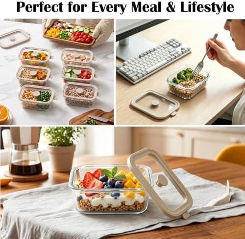 12 oz Small Glass Food Storage Containers with Glass Lids, 6 Pack