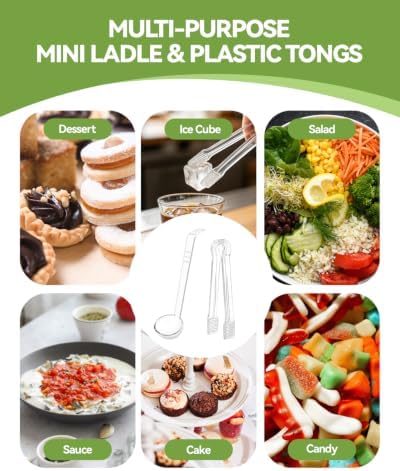 8 PCS Plastic Serving Utensils Set - 4 Mini Ladles & 4 Plastic Tongs