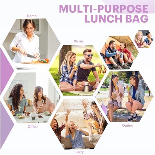 Lunch Bag for Women & Men Adult Insulated Lunch Box, Small Leakproof Cooler Food Lunch Containers Reusable High Capacity Lunch Tote Bags for Work, Travel, Outdoor - Deep purple
