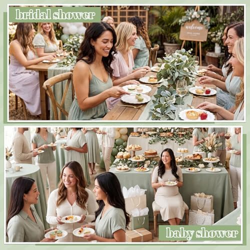 NatNarr 30 Pk Sage Green Plates 7" Scalloped Green White Dessert Cake Plate