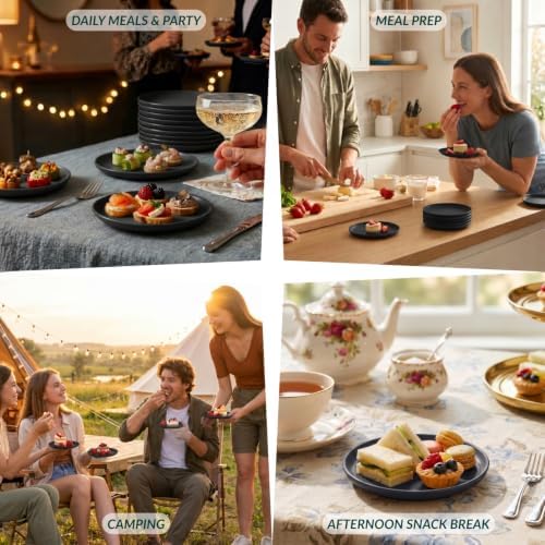 Homienly Black Small Plates | 5.7" Unbreakable Melamine Appetizer & Dessert Plates, Chic Wheat Straw Salad Plates | For Sushi, Cocktails, Bread & Side Dishes -Set of 8, Black
