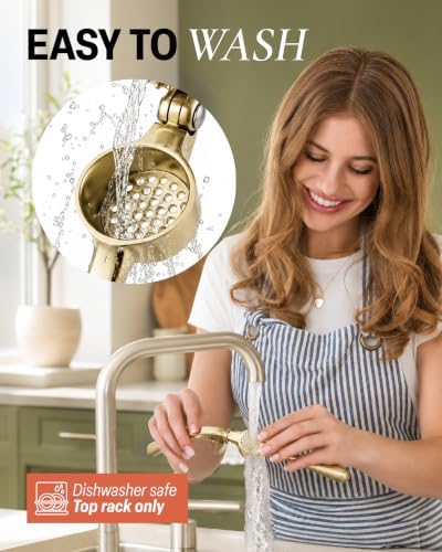 Zulay Kitchen Premium Garlic Press with Soft, Easy to Squeeze Handle - Includes Silicone Garlic Peeler & Cleaning Brush - 3 Piece Garlic Mincer Tool - Sturdy Easy to Clean Garlic Crusher (Gold)