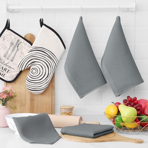 Homaxy 100% Cotton Waffle Weave Kitchen Dish Cloths 8-Pack, Grey