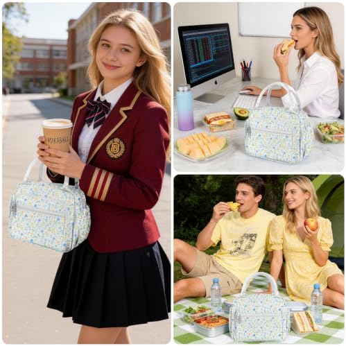 Lunch Bag Women Stylish Quilted Lunch Boxes for Adult Fit and Fresh Cooler Insulated Lunchbox for Work Cute Small 11 Liters Compact Lunchbag Waterproof