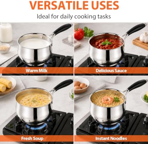 TeamFar Sauce Pan, 2 Quart Stainless Steel Saucepan with Lid