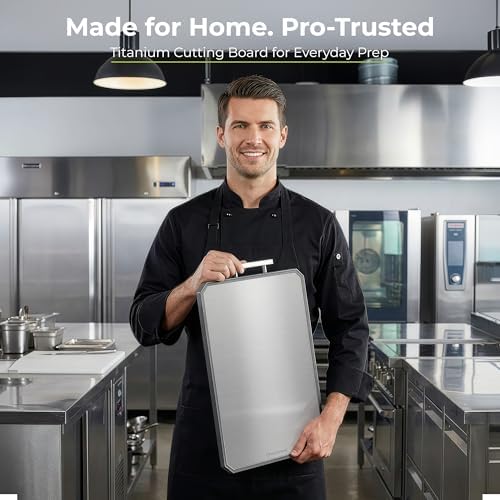 Freshware Titanium Cutting Board for Kitchen, Double Sided and Non Slip Cutting Boards with Handle, Pure Titanium/PP, Chopping Board with Juice Grooves, Dishwasher Safe, Extra Large 19.7" by 13.5"