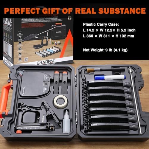 SHARPAL 202H Precision Knife Sharpening System, Adjustable Angle 10โ35ยฐ | Knife Sharpener Kit, 7 Abrasive Plates (Diamond 220/325/600/1000, Whetstone 3000/6000, Leather Strop) and Giftable Carry Case