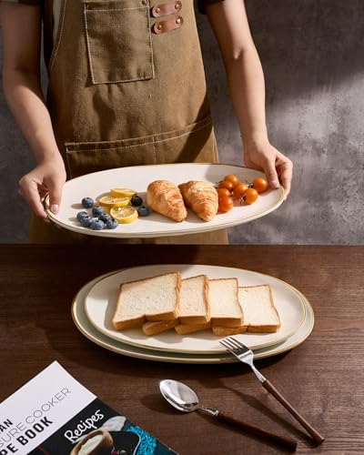 famiware Serving Platters Set of 3 Sizes - Oval, Vanilla White