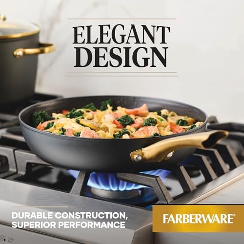 Farberware Forged Induction Ceramic Cookware Nonstick Frying Pan/Skillet, Dishwasher Safe, Suitable for All Stovetops, 12.25 Inch Fry Pan - Black and Gold