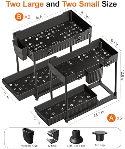 Sevenblue 4-Pack 2-Tier Under Sink Organizer with Pull Out Drawers