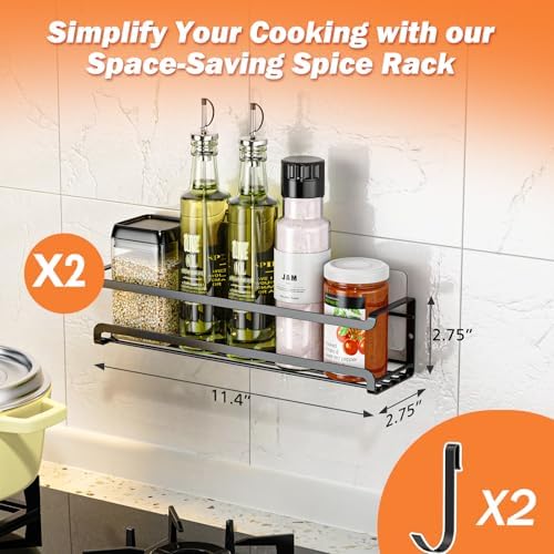 Bunoxea Spice Rack Wall Mounted 2 Pack, Black,11.41x2.75x2.75in