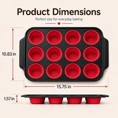 2 Pack Silicone Muffin Pans for Baking, 12-Cup Muffin Tin with Metal Frame